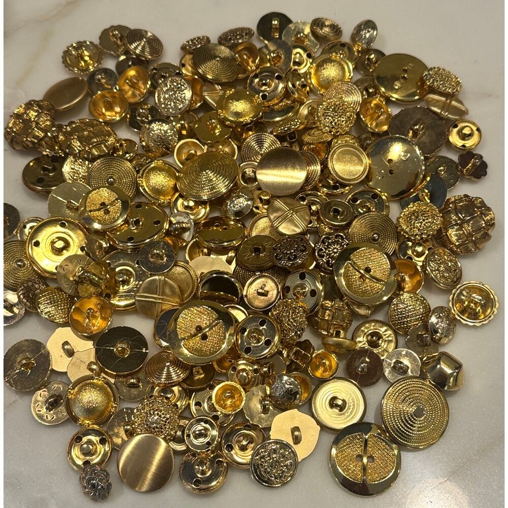 Large Mixed Lot of 180 Vintage Shiny Gold Buttons